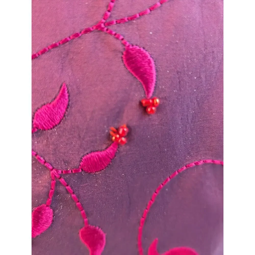 Purse Embroidered Taffeta Plum/ Red/ Wine Wood Handles made in Thailand 14x8x4+